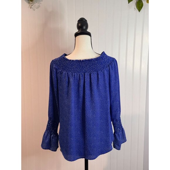 Allison Joy Blue Polka Dot Off-Shoulder Blouse Womens S - Picture 2 of 13